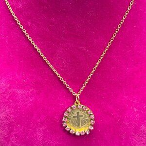 Vintage rhinestone pink cross charm necklace